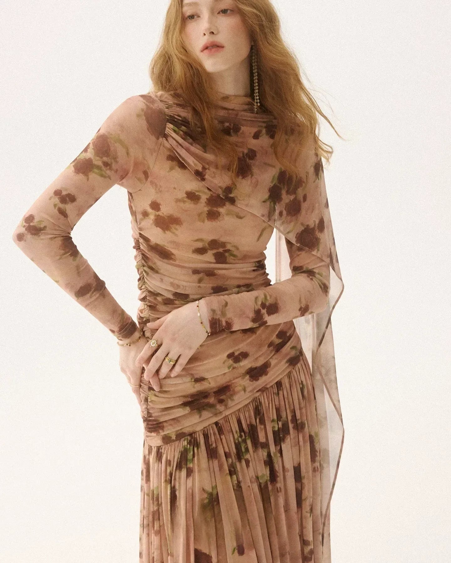 Dried Rose Scarf Dress - Long Sleeve