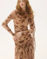 Dried Rose Scarf Dress - Long Sleeve