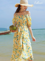 Lemon Grove Off-Shoulder Midi Dress