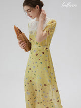 Golden Meadow Floral Midi Dress