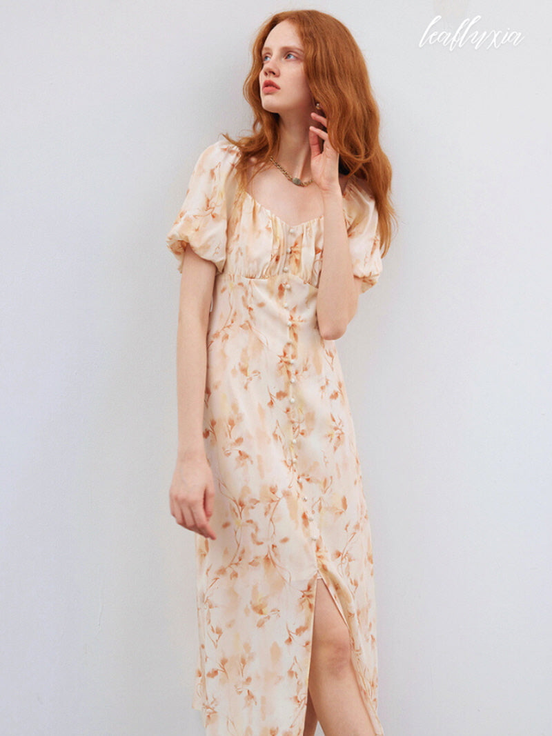 Peach Petal Blossom Midi Dress