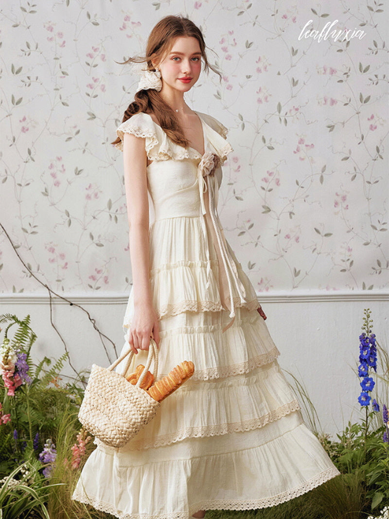 Vintage Lace Tiered Maxi Dress