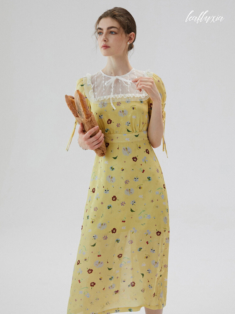 Golden Meadow Floral Midi Dress