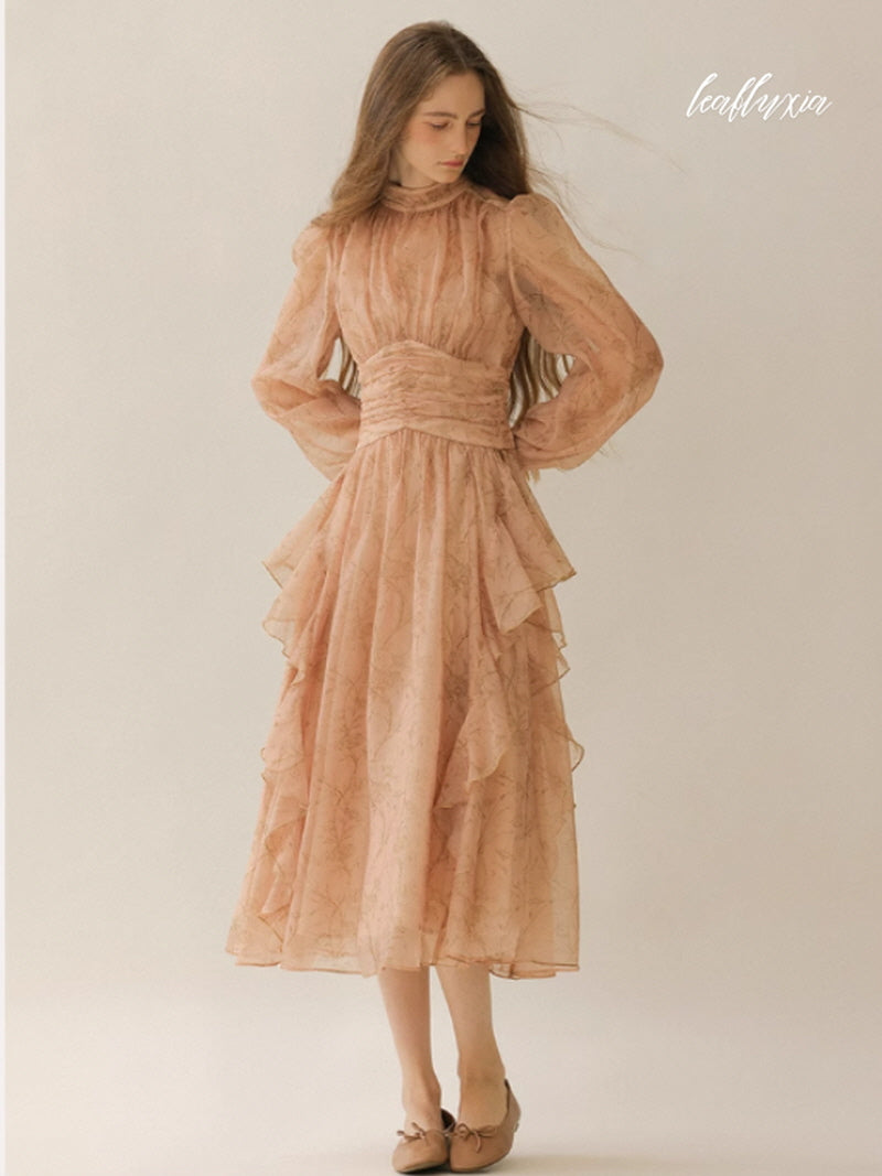 Peach Blossom Long Sleeve Dress