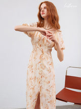 Peach Petal Blossom Midi Dress