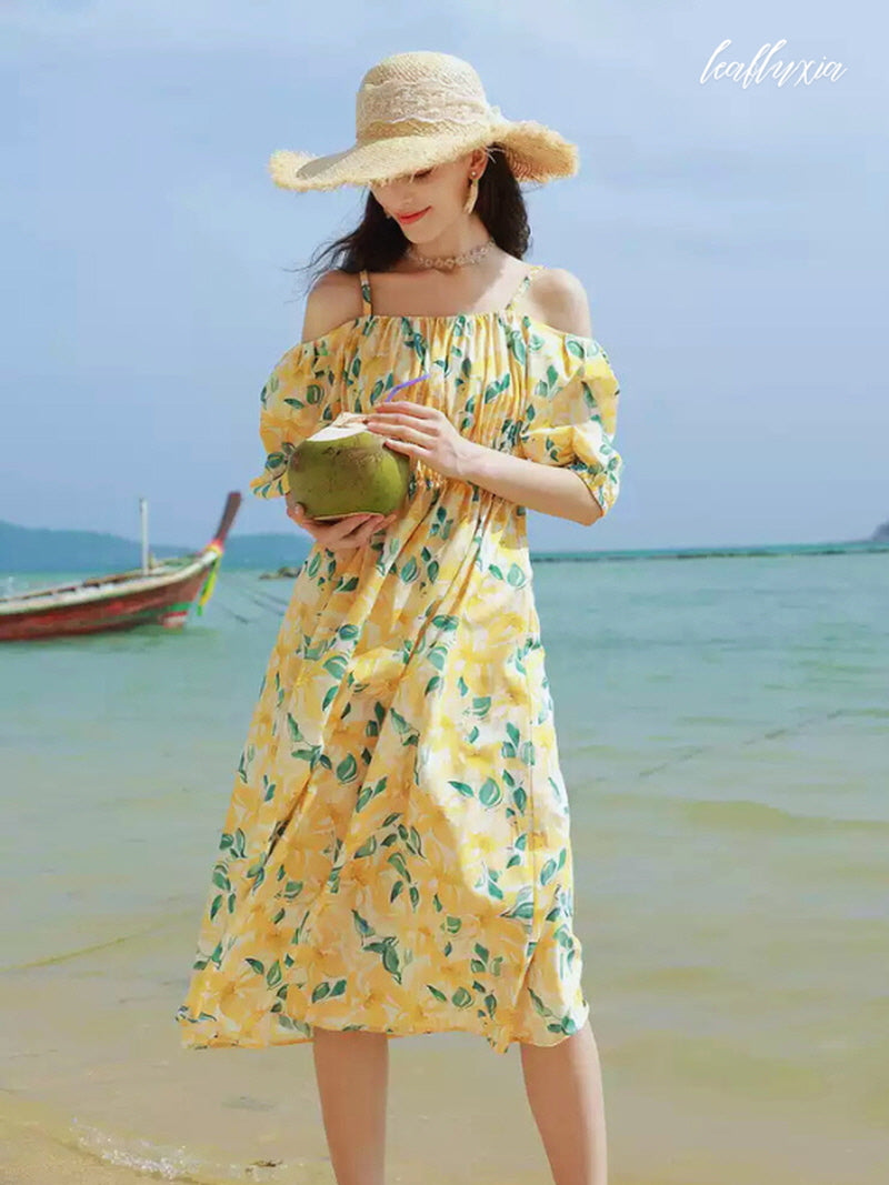 Lemon Grove Off-Shoulder Midi Dress