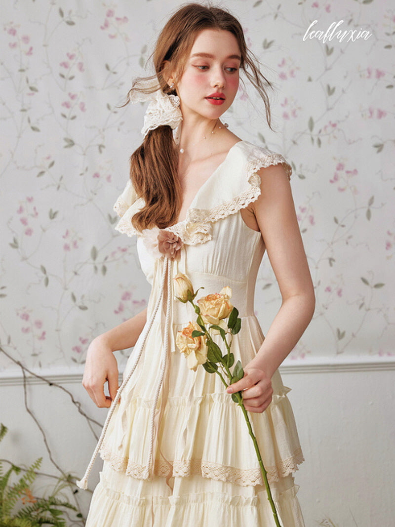 Vintage Lace Tiered Maxi Dress  Leafluxia