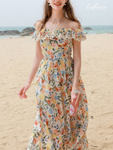 Tropical Bloom Ruffle Midi Dress