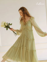 Dreamy Olive Ruffle Dress