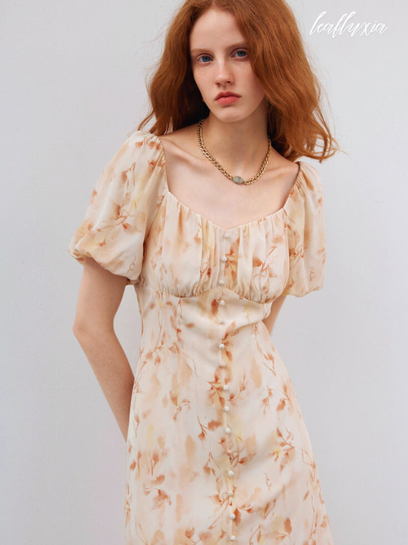 Peach Petal Blossom Midi Dress