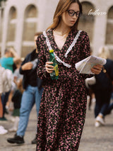 Elegant Navy Floral Pattern Dress