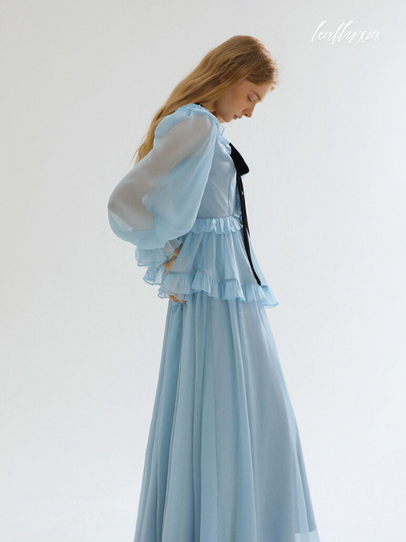 Serene Ruffle Bow Maxi Dress