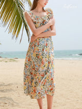 Tropical Bloom Ruffle Midi Dress