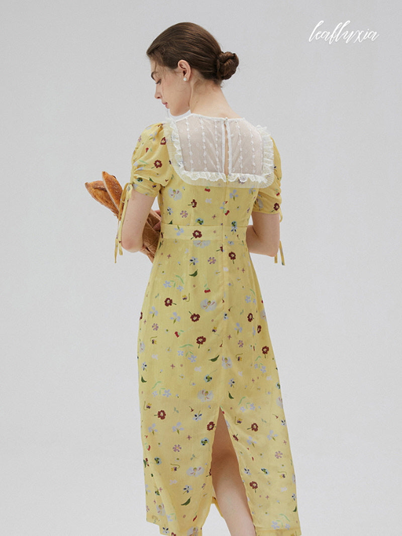 Golden Meadow Floral Midi Dress