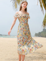 Tropical Bloom Ruffle Midi Dress