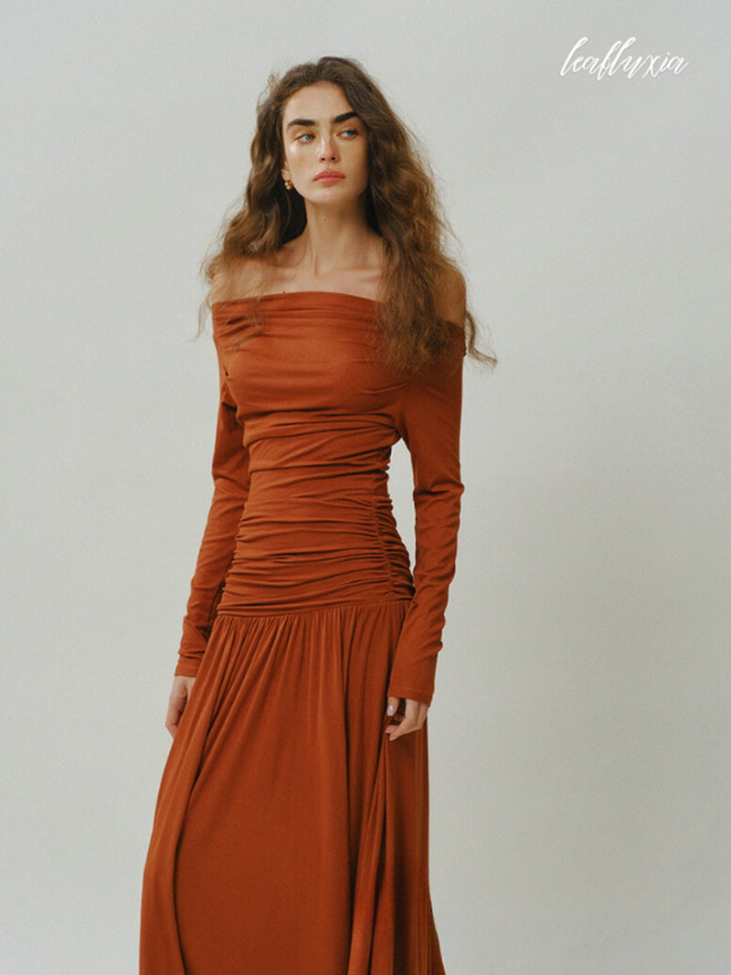 Ember Glow Off-Shoulder Dress