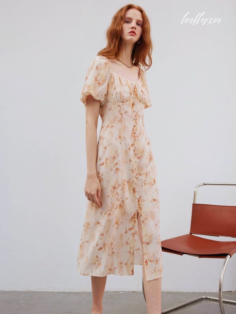 Peach Petal Blossom Midi Dress