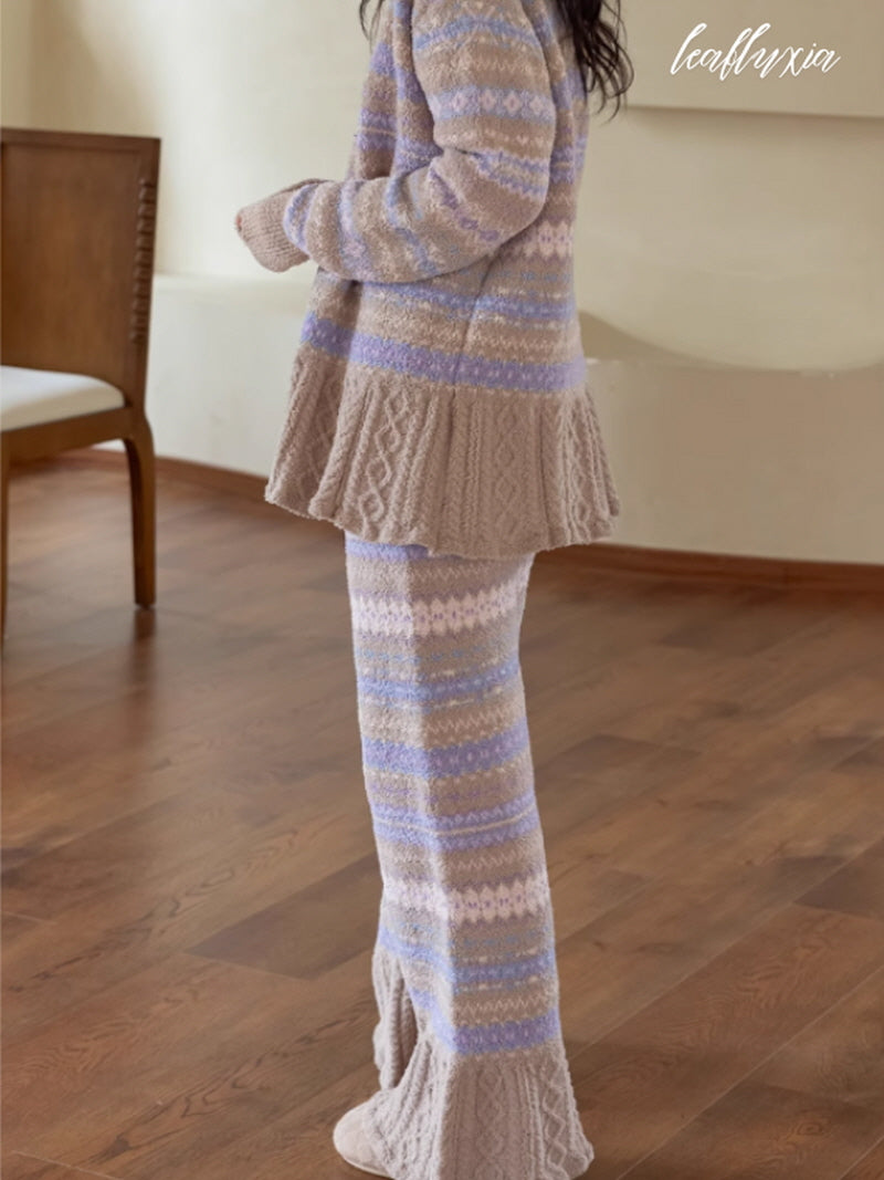 Purple Cozy Stripes Lounge Set