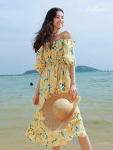 Lemon Grove Off-Shoulder Midi Dress