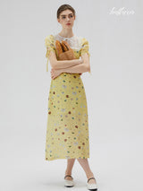 Golden Meadow Floral Midi Dress