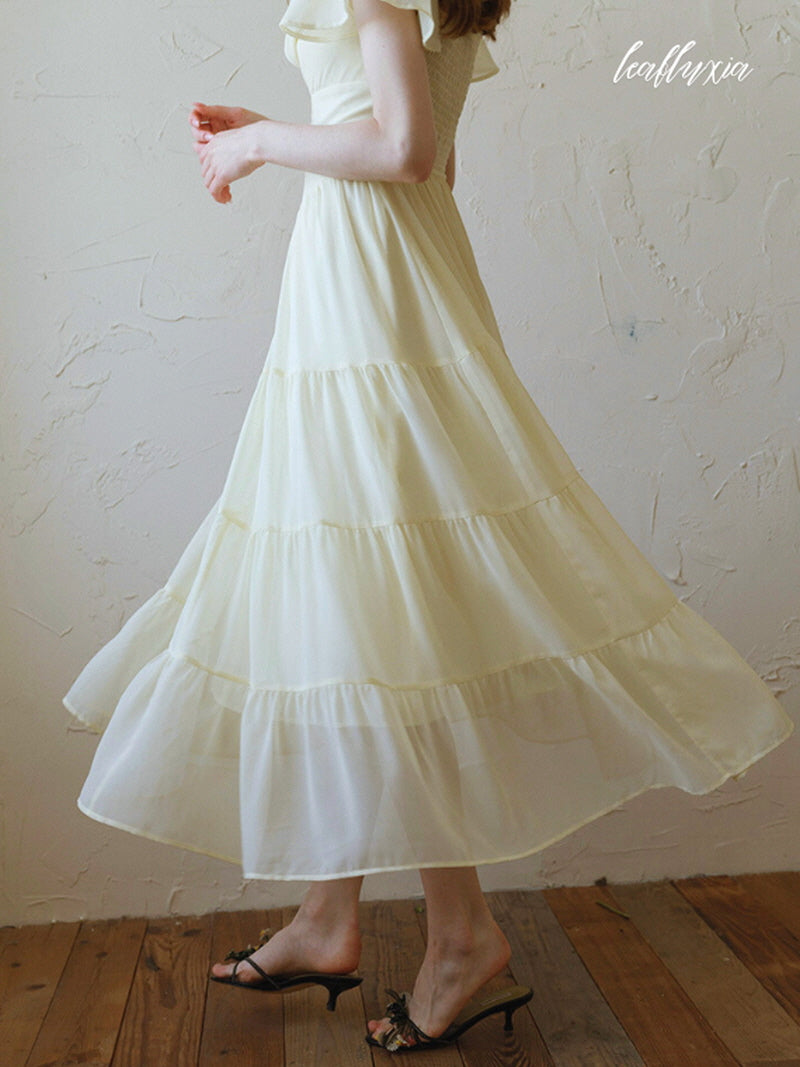 Lemon Whisper Tiered Dress