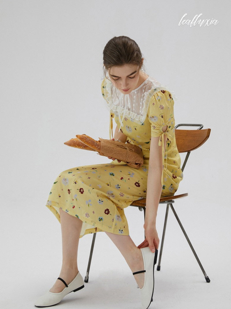Golden Meadow Floral Midi Dress