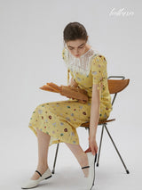 Golden Meadow Floral Midi Dress