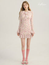 Rosy Frill Chiffon Dress