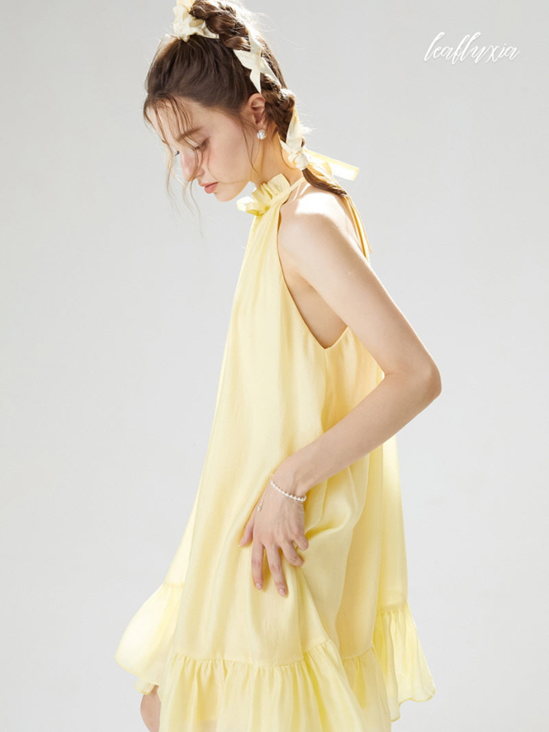 Lemon Glow Halter Dress