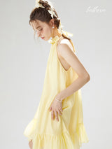 Lemon Glow Halter Dress