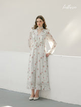 White Blossom Floral Chiffon Maxi Dress