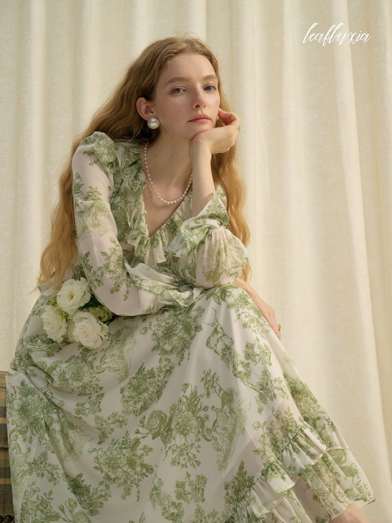Verdant Whisper Ruffle Dress