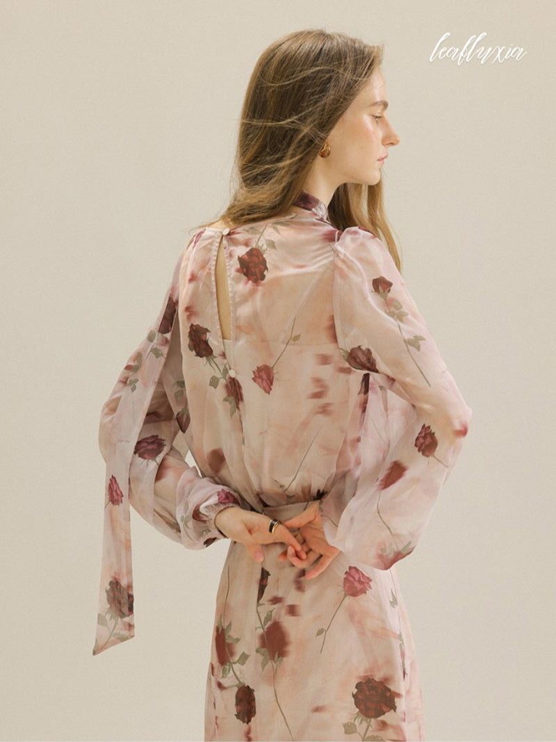 Rosy Veil Flow Dress