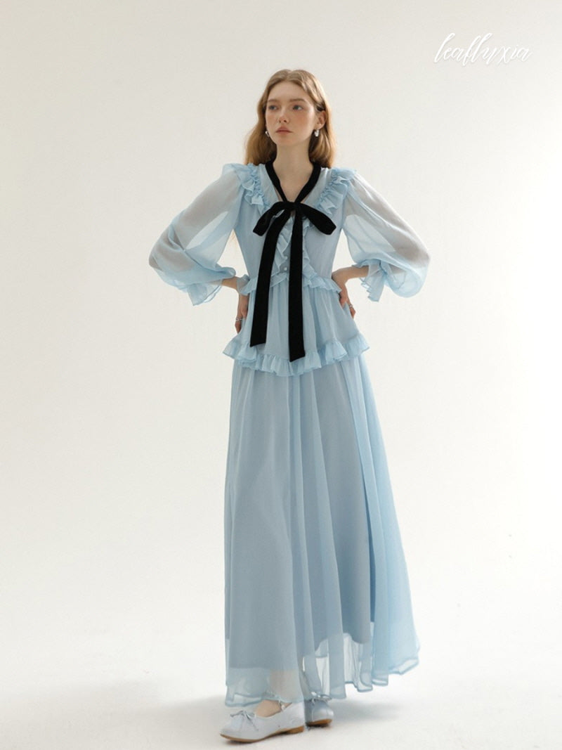 Serene Ruffle Bow Maxi Dress