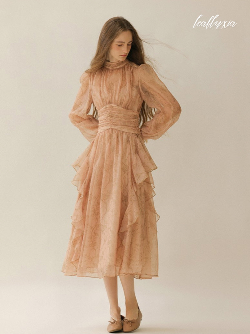 Peach Blossom Long Sleeve Dress