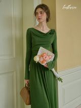 Rosette Ruched Long Dress