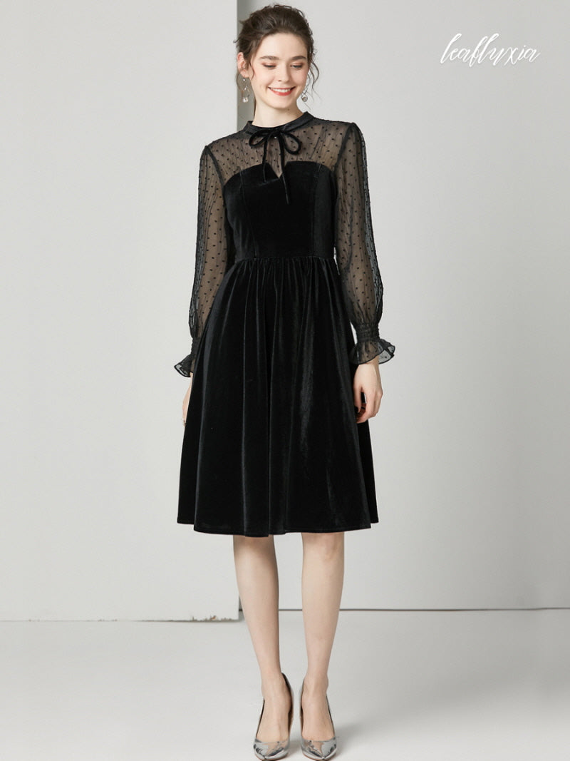 Noir Charm Sheer Sleeve Dress