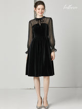 Noir Charm Sheer Sleeve Dress