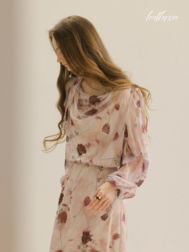 Rosy Veil Flow Dress