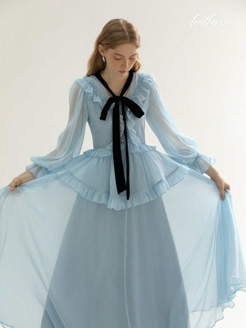 Serene Ruffle Bow Maxi Dress