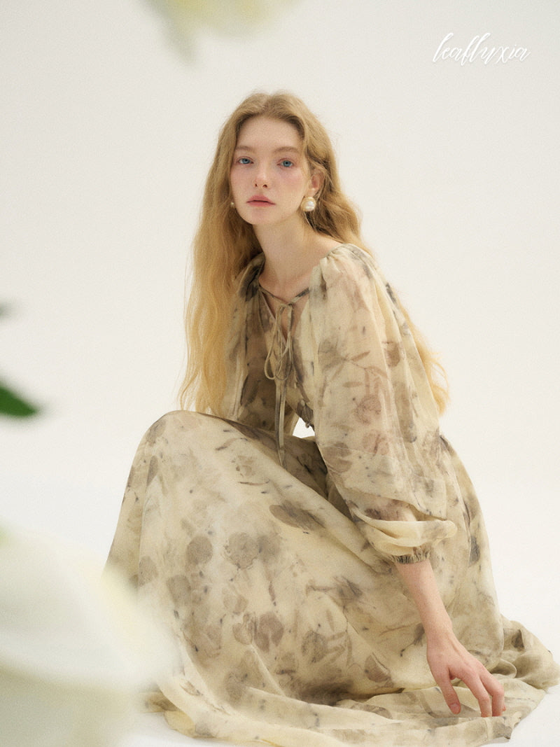 Sepia Floral Elegance Dress