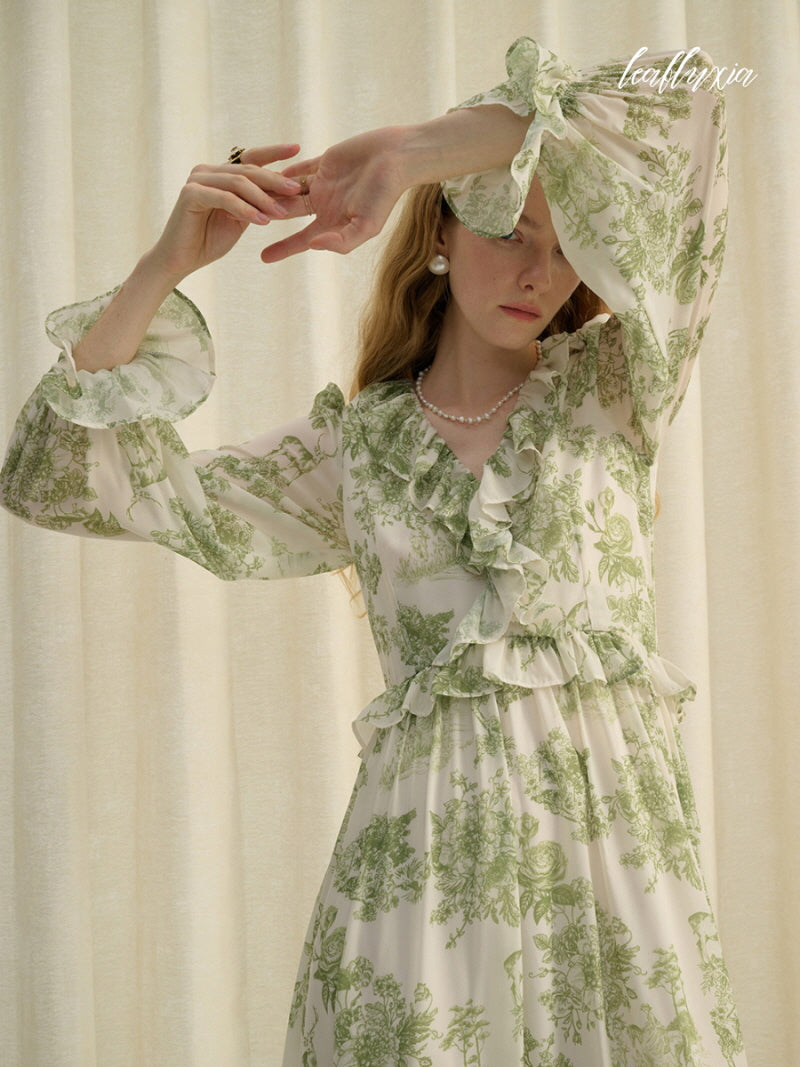 Verdant Whisper Ruffle Dress