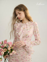 Rosy Frill Chiffon Dress