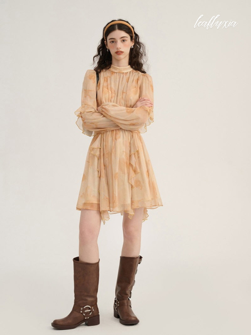Amber Bloom Chiffon Dress
