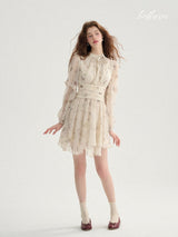 Cream Floral Mist Chiffon Dress