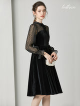 Noir Charm Sheer Sleeve Dress