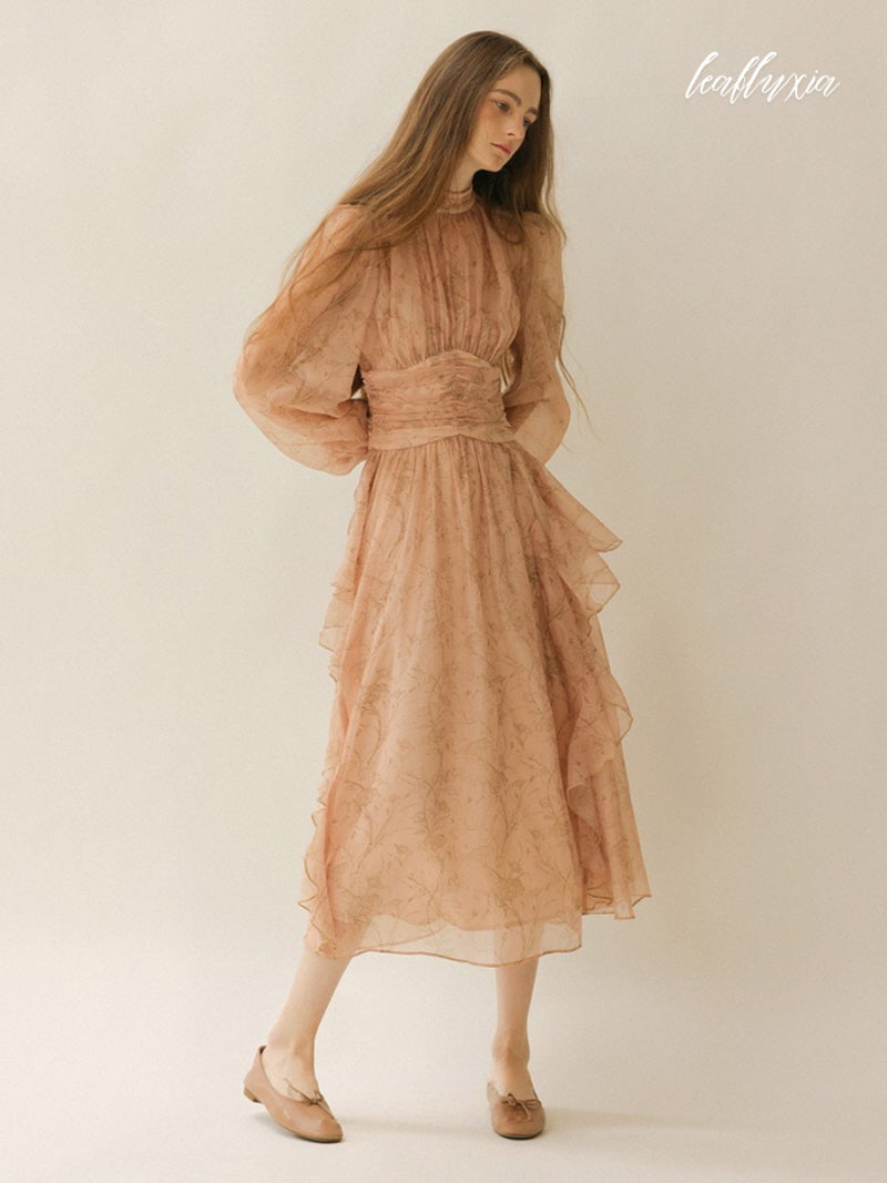 Peach Blossom Long Sleeve Dress
