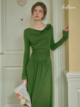 Rosette Ruched Long Dress
