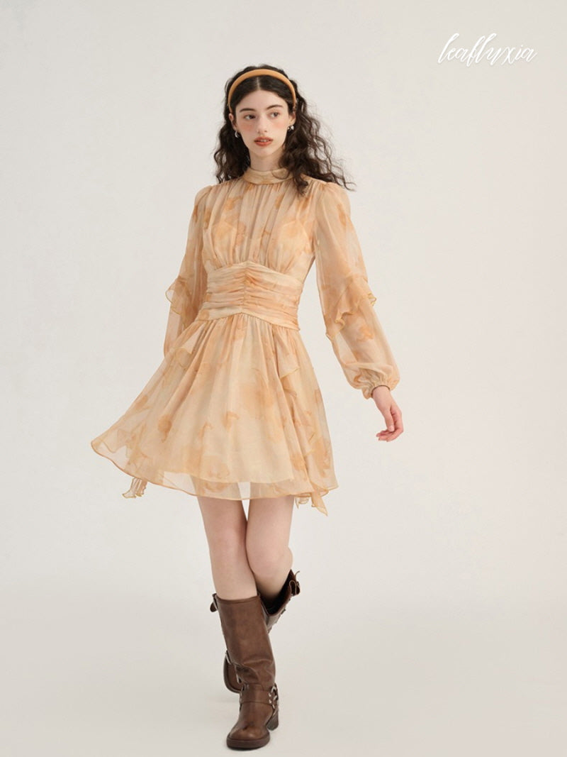 Amber Bloom Chiffon Dress
