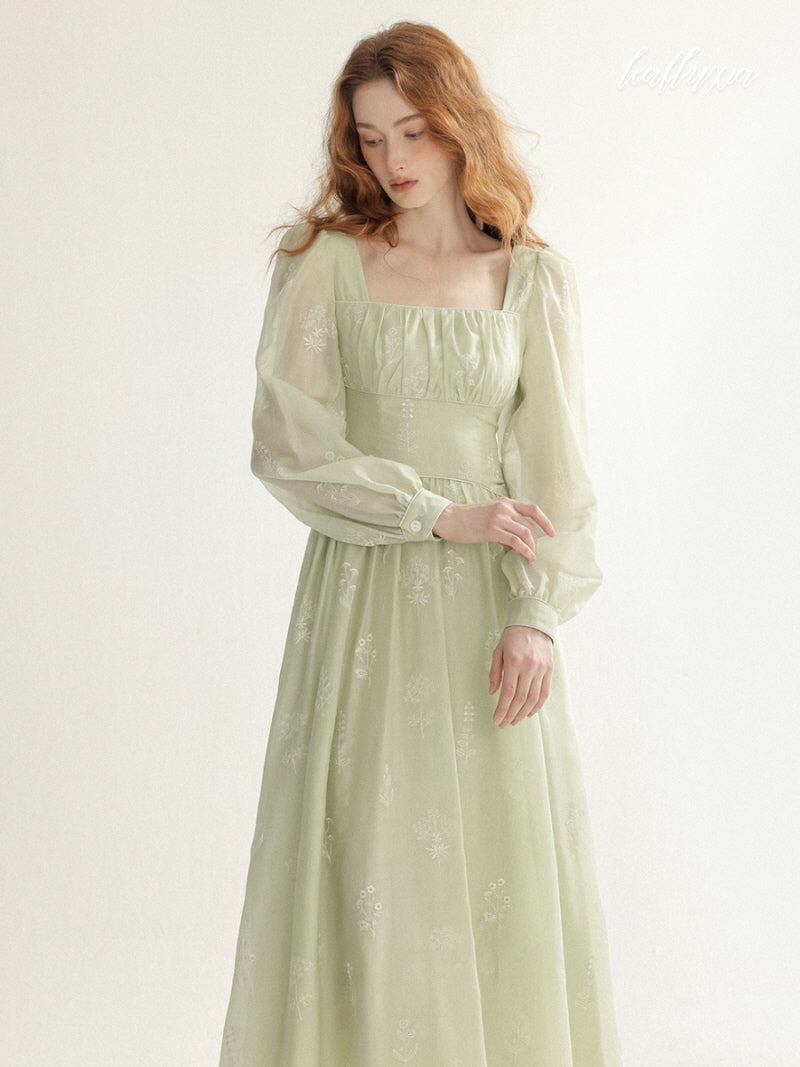 Embroidered Mint Blossom Dress